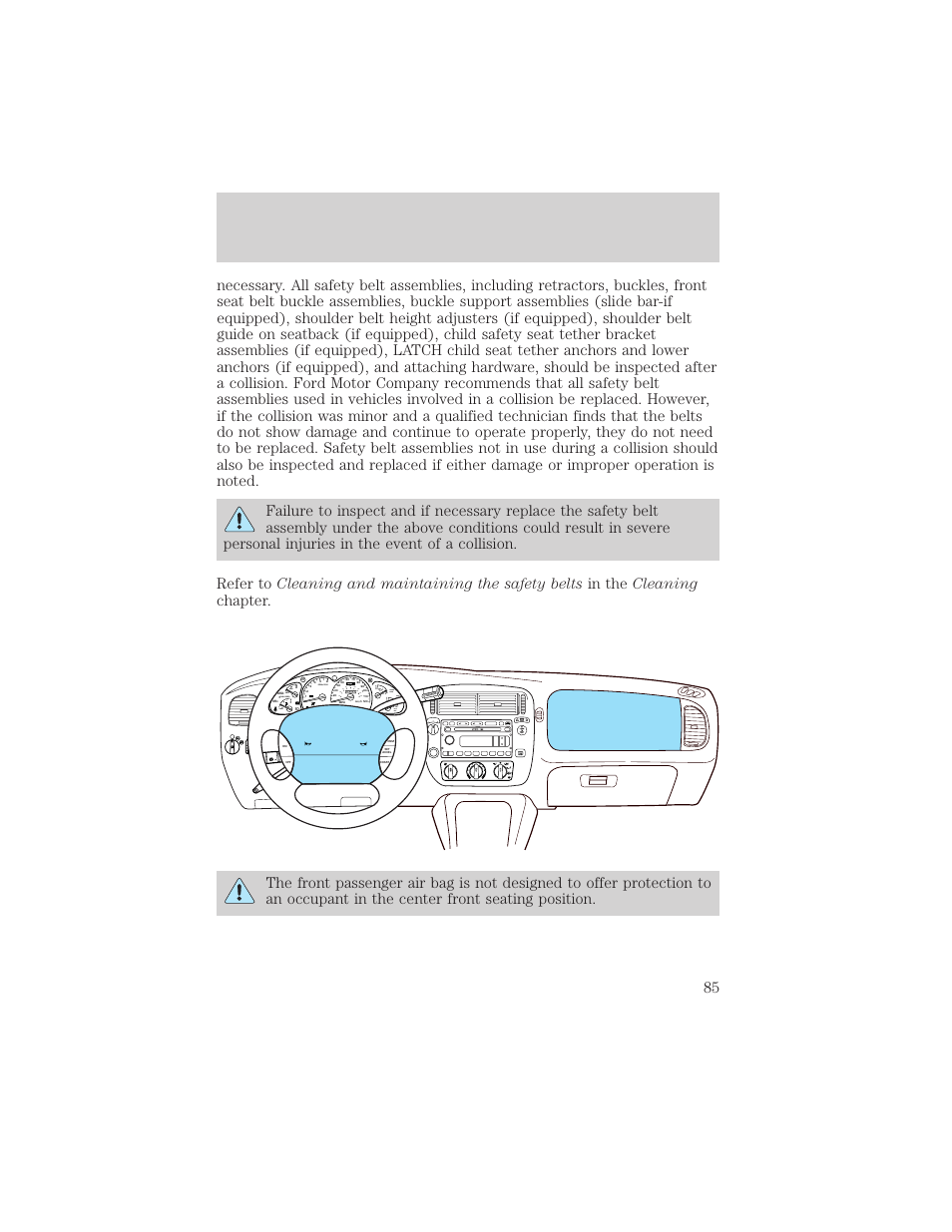 Seating and safety restraints, Menu f seek rew ff, Rpmx1000 abs ! engine fuel reset fuel door | Speed cont 4wd high 4wd low o/d off, Check gage check susp | FORD 2002 Explorer Sport Trac v.2 User Manual | Page 85 / 200