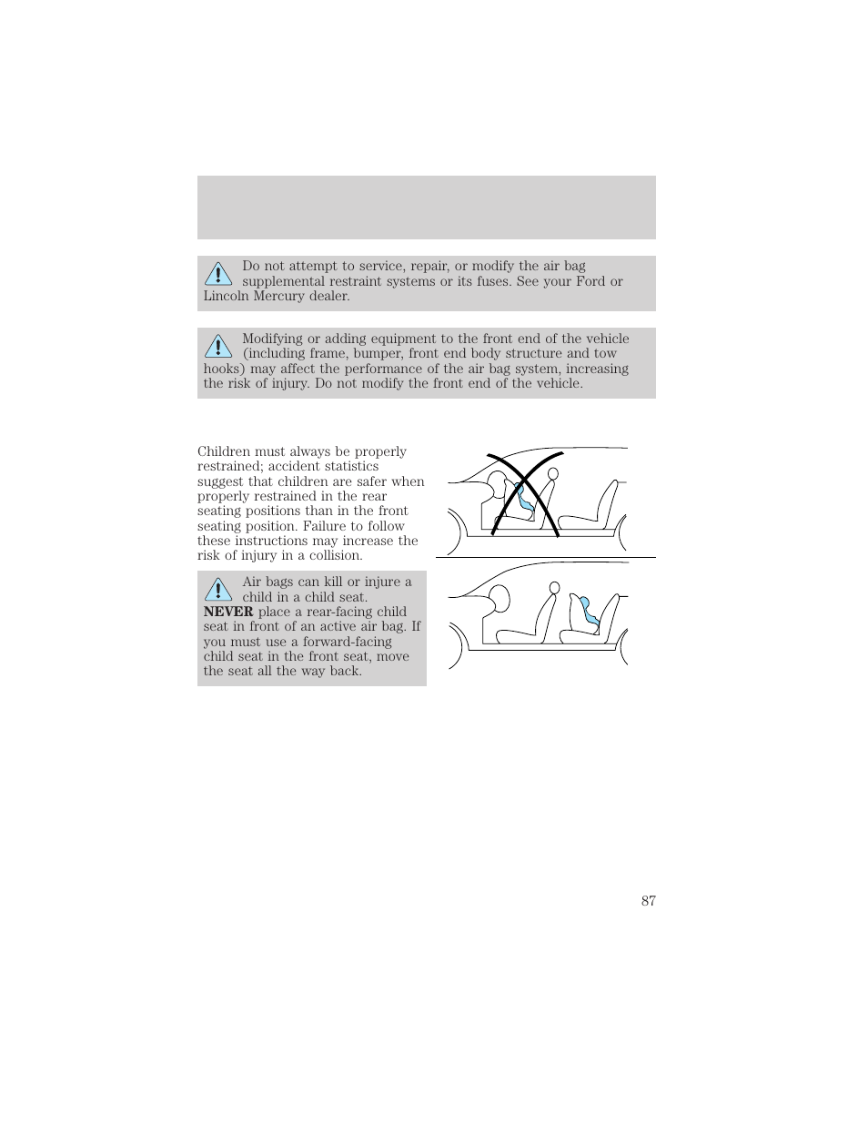 Seating and safety restraints | FORD 2002 Explorer Sport Trac v.2 User Manual | Page 87 / 200