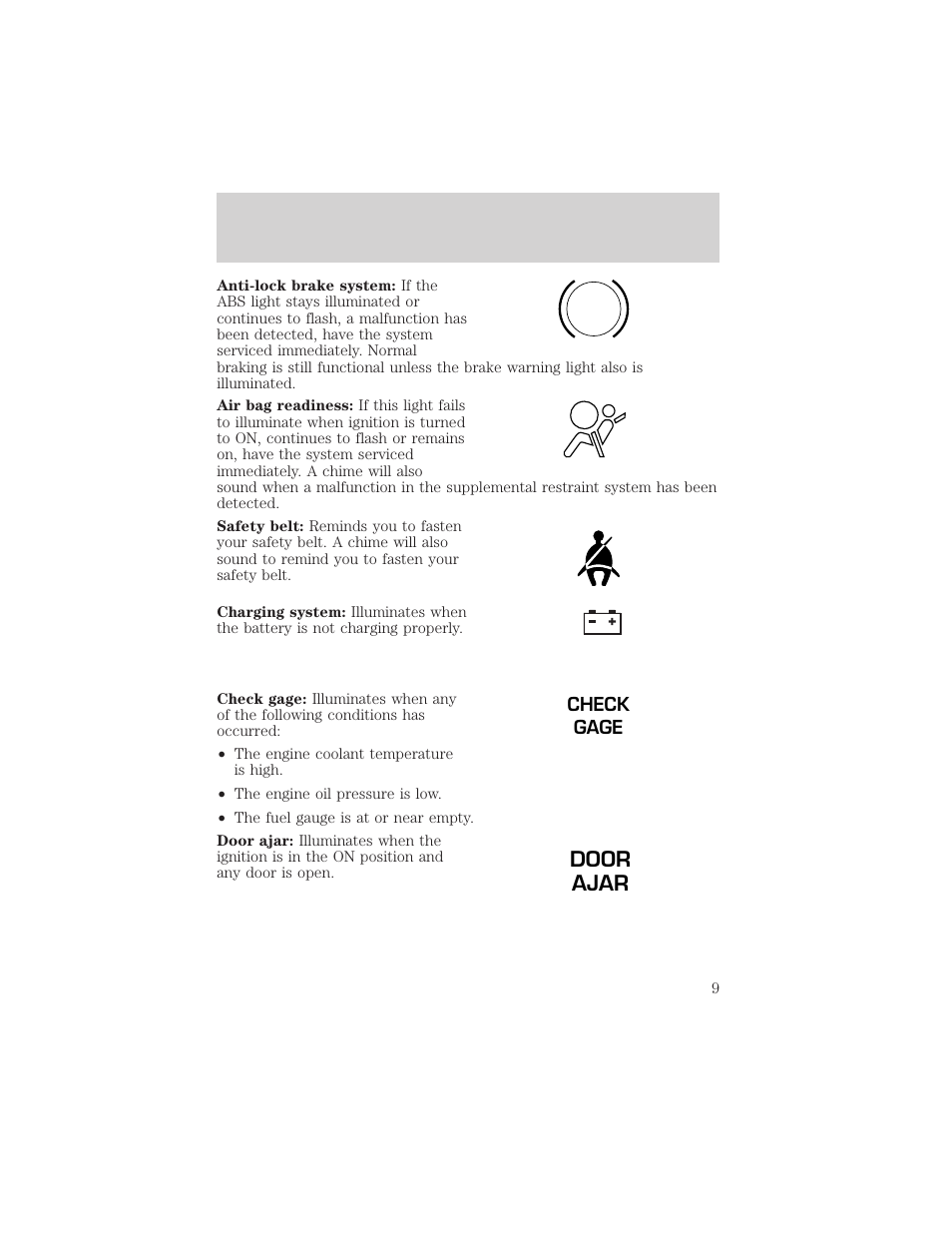 Door ajar | FORD 2002 Explorer Sport Trac v.2 User Manual | Page 9 / 200