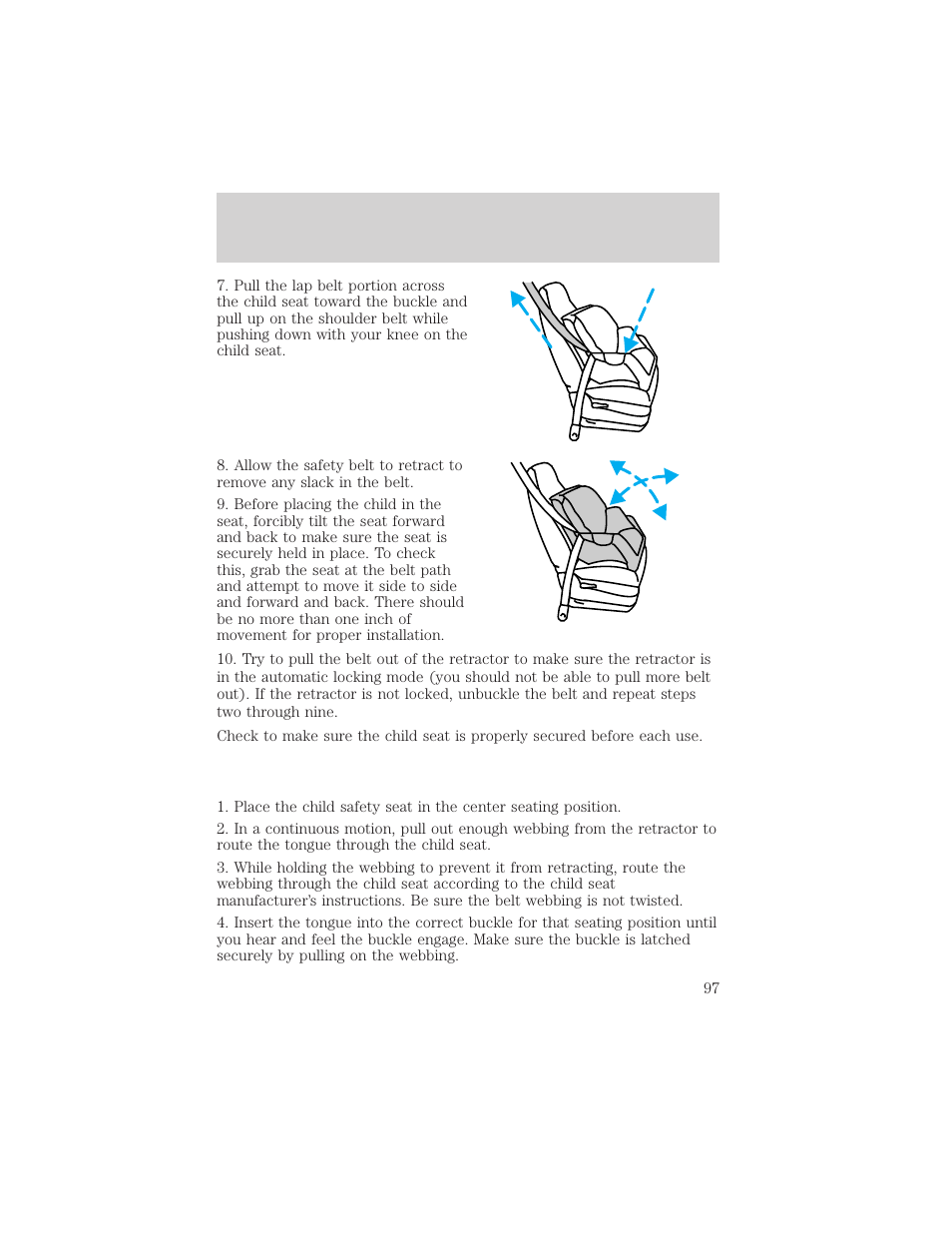 Seating and safety restraints | FORD 2002 Explorer Sport Trac v.2 User Manual | Page 97 / 200