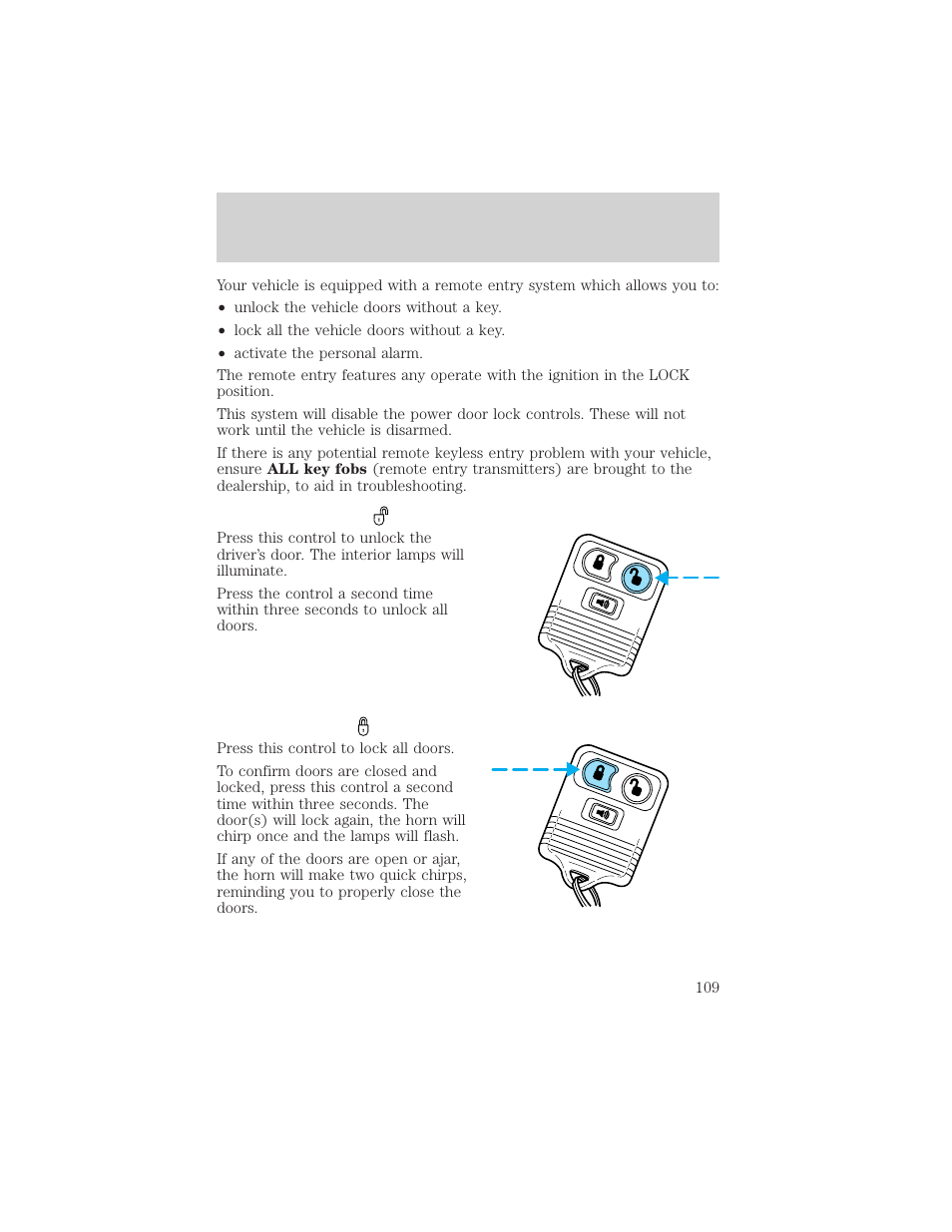 Locks and security | FORD 2002 F-150 v.1 User Manual | Page 109 / 320