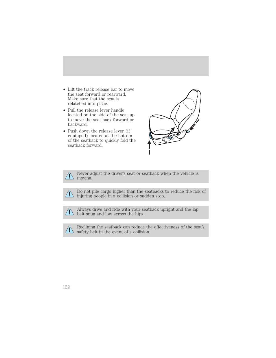 Seating and safety restraints | FORD 2002 F-150 v.1 User Manual | Page 122 / 320