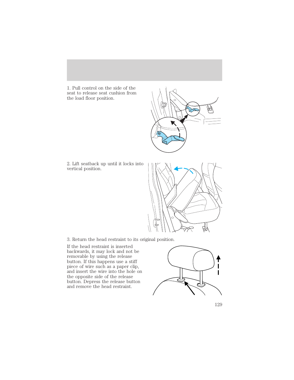 Seating and safety restraints | FORD 2002 F-150 v.1 User Manual | Page 129 / 320