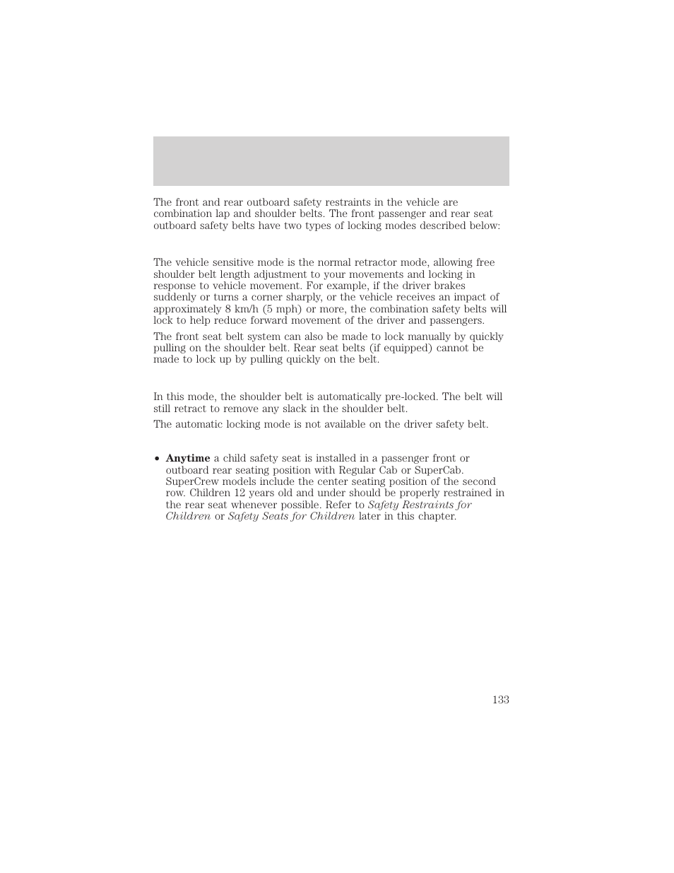 Seating and safety restraints | FORD 2002 F-150 v.1 User Manual | Page 133 / 320