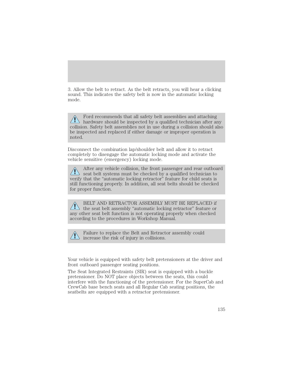 Seating and safety restraints | FORD 2002 F-150 v.1 User Manual | Page 135 / 320