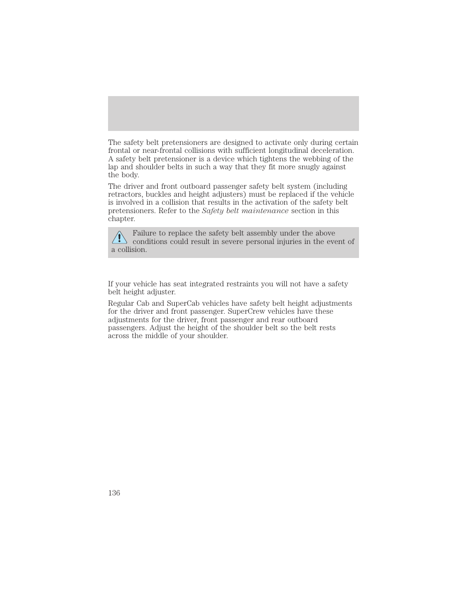 Seating and safety restraints | FORD 2002 F-150 v.1 User Manual | Page 136 / 320