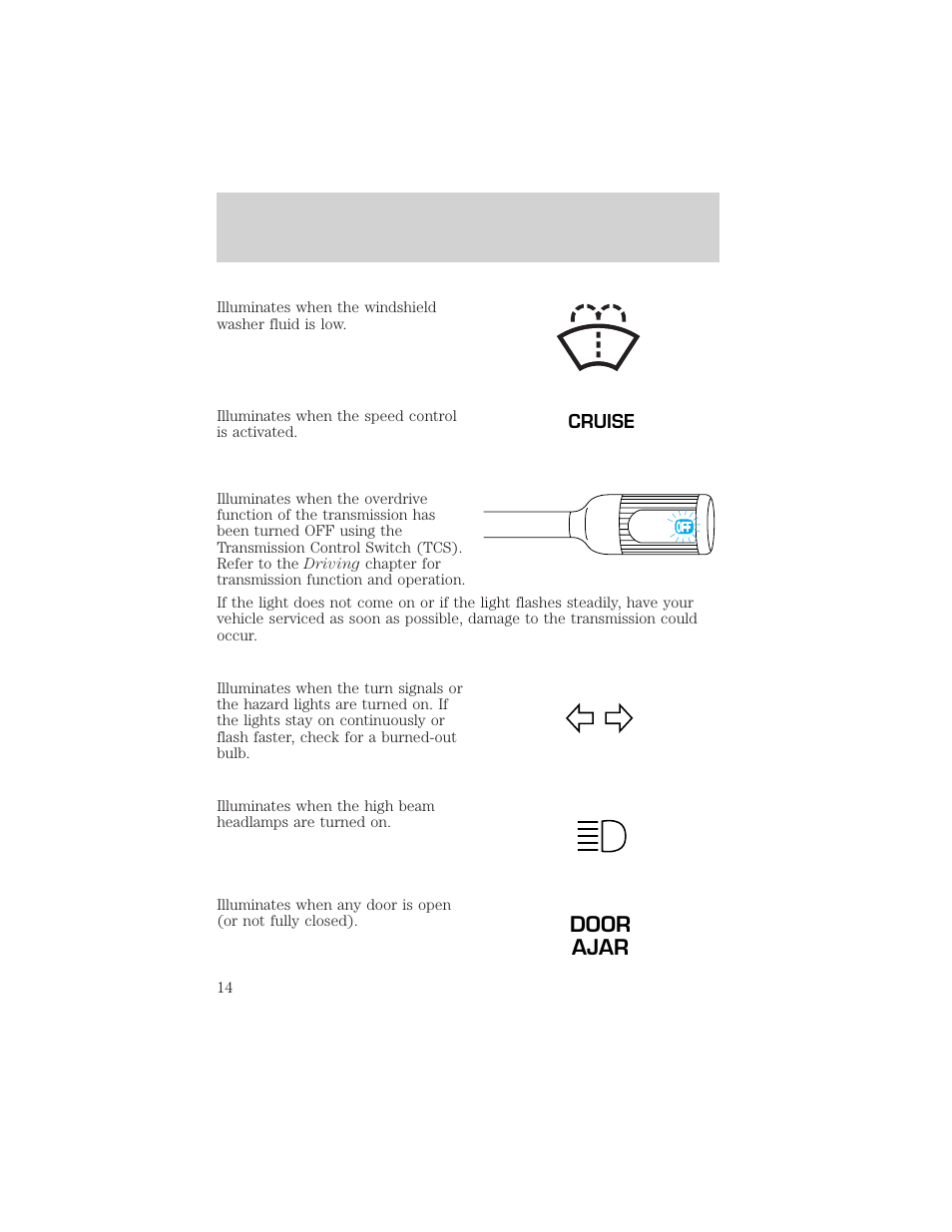 Door ajar, Instrument cluster | FORD 2002 F-150 v.1 User Manual | Page 14 / 320