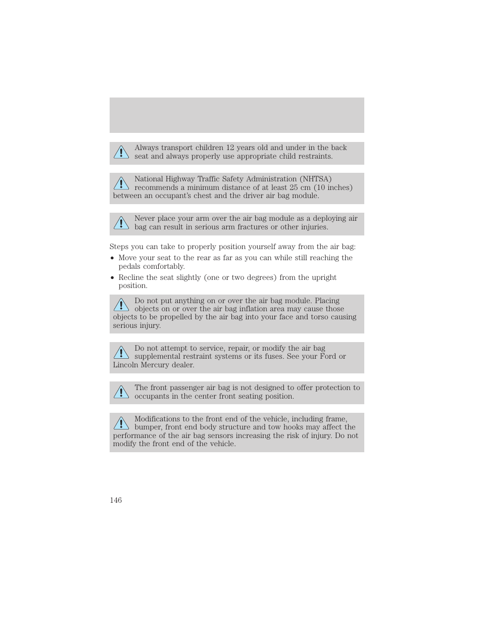 Seating and safety restraints | FORD 2002 F-150 v.1 User Manual | Page 146 / 320