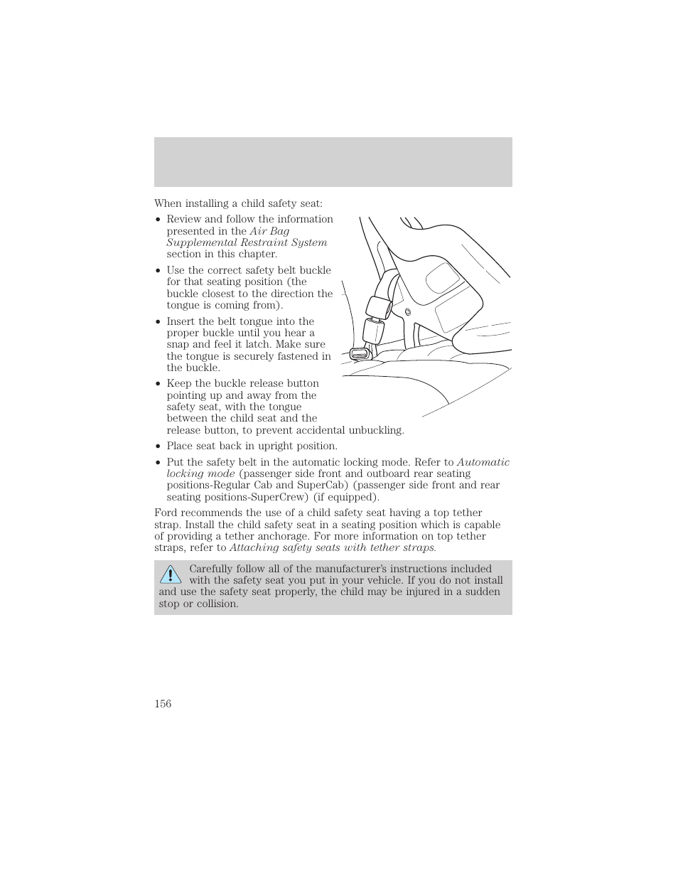 Seating and safety restraints | FORD 2002 F-150 v.1 User Manual | Page 156 / 320