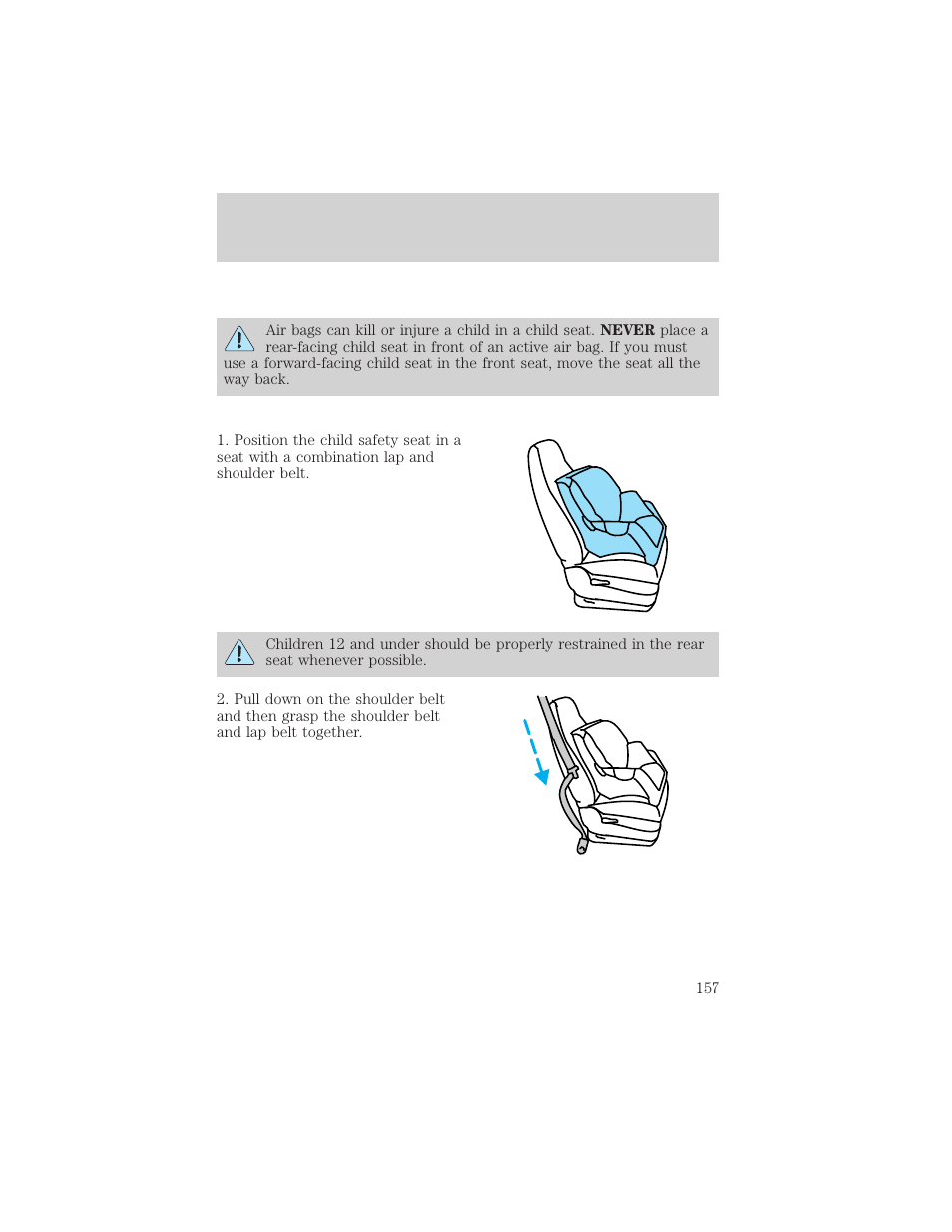 Seating and safety restraints | FORD 2002 F-150 v.1 User Manual | Page 157 / 320