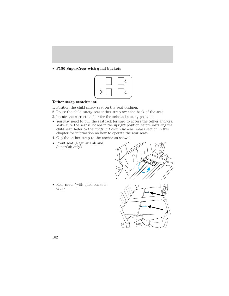 Seating and safety restraints | FORD 2002 F-150 v.1 User Manual | Page 162 / 320