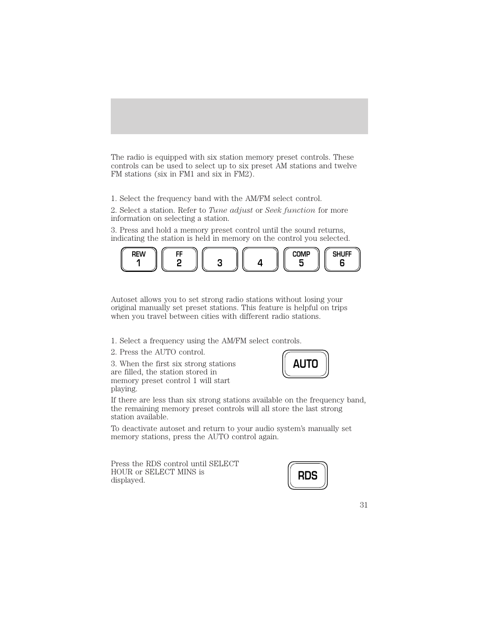 Auto rds, Entertainment systems | FORD 2002 F-150 v.1 User Manual | Page 31 / 320