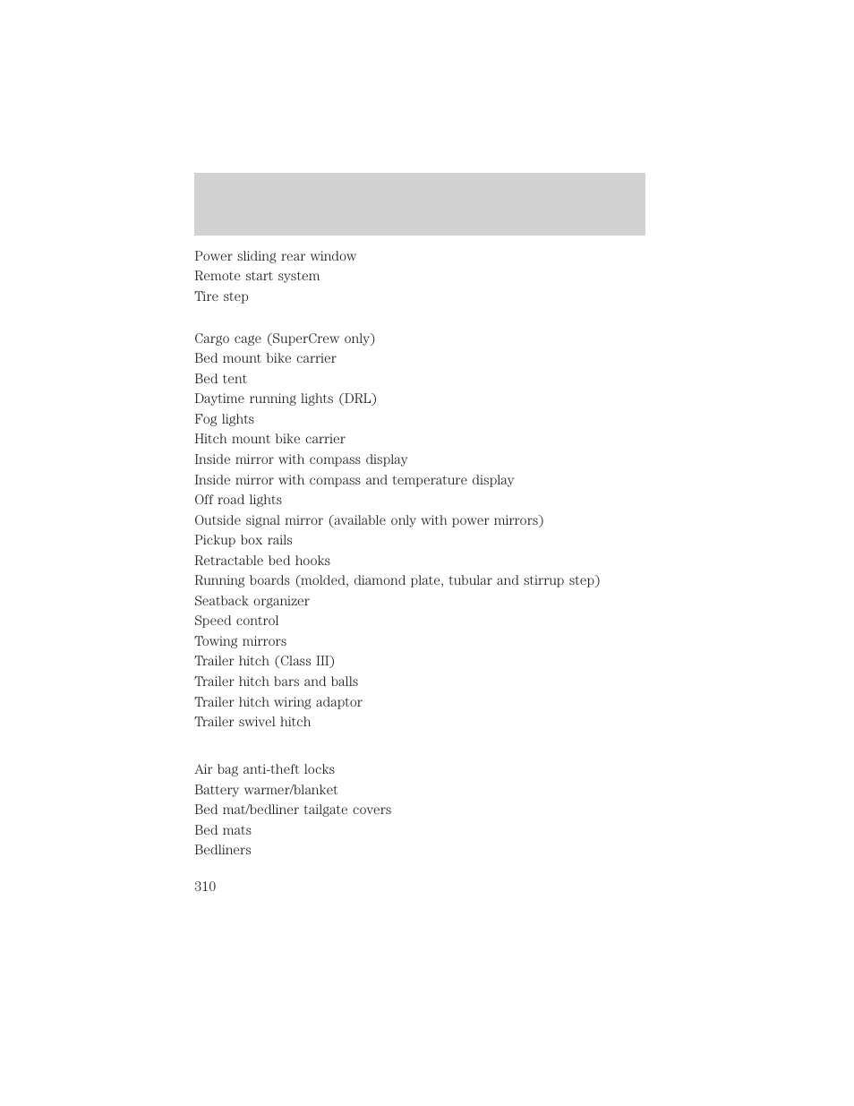 Accessories | FORD 2002 F-150 v.1 User Manual | Page 310 / 320
