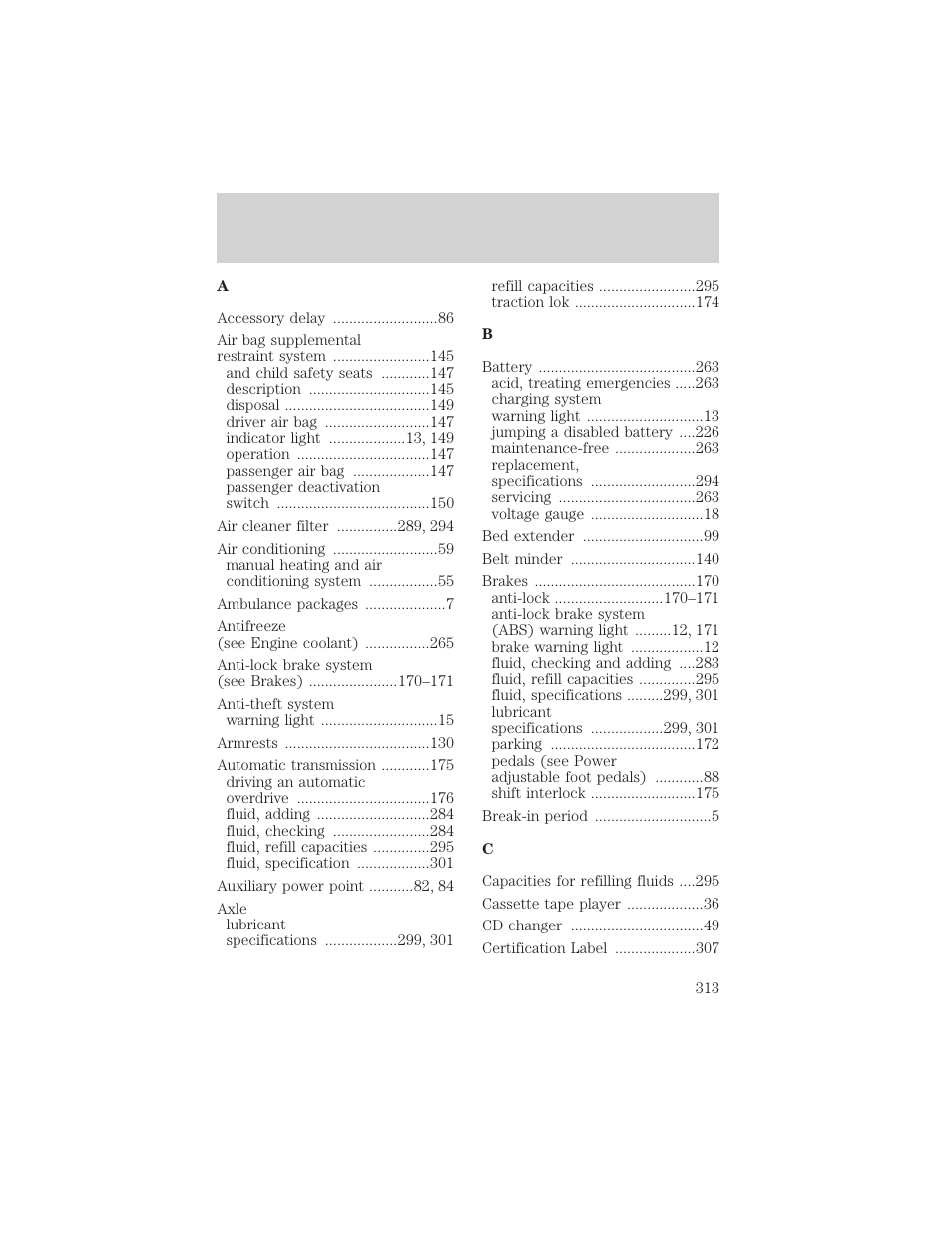 Index | FORD 2002 F-150 v.1 User Manual | Page 313 / 320