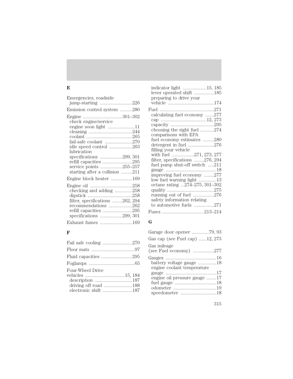 Index | FORD 2002 F-150 v.1 User Manual | Page 315 / 320