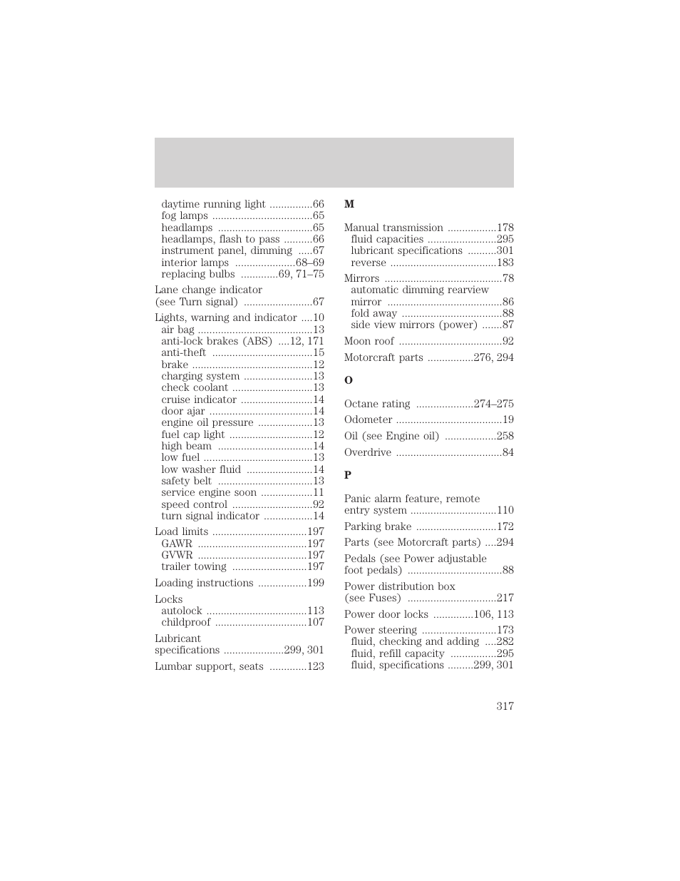 Index | FORD 2002 F-150 v.1 User Manual | Page 317 / 320