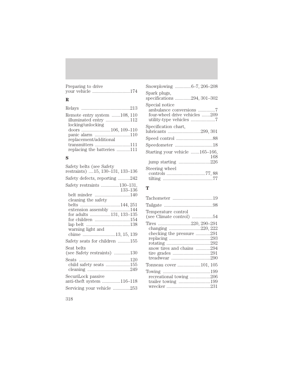 Index | FORD 2002 F-150 v.1 User Manual | Page 318 / 320