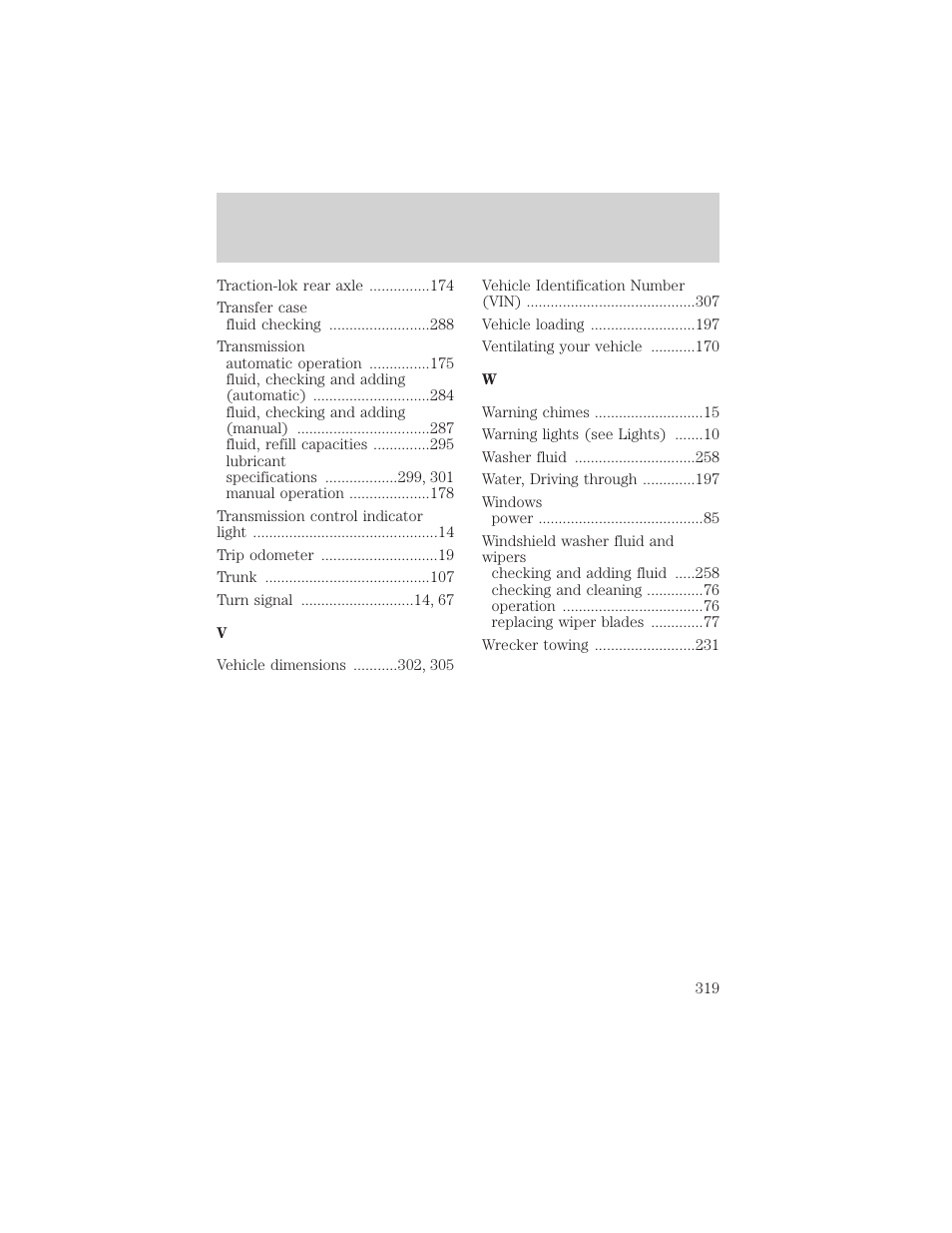 Index | FORD 2002 F-150 v.1 User Manual | Page 319 / 320