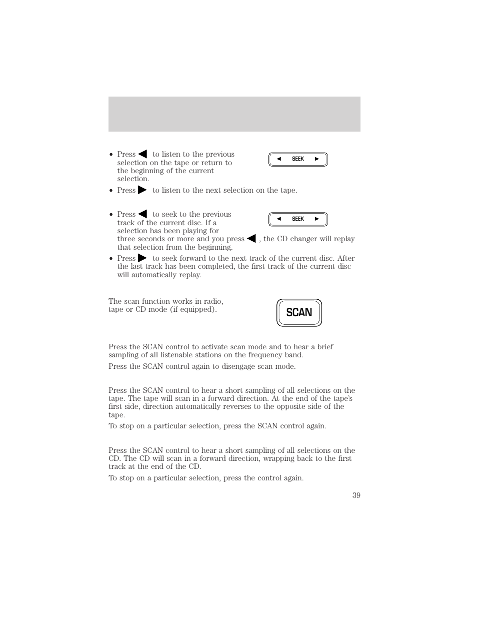 Scan, Entertainment systems | FORD 2002 F-150 v.1 User Manual | Page 39 / 320