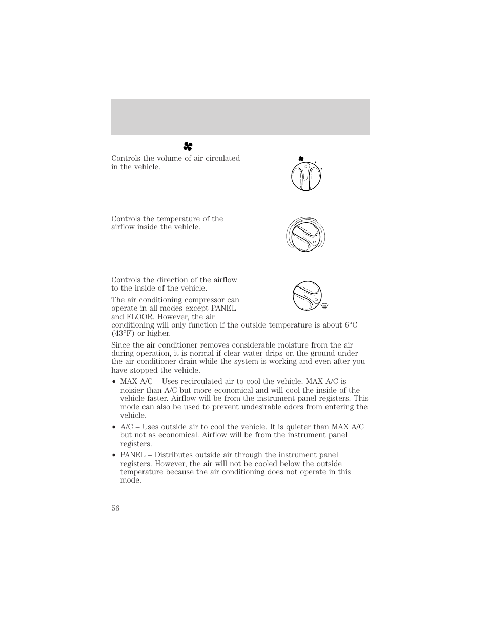 Climate controls | FORD 2002 F-150 v.1 User Manual | Page 56 / 320