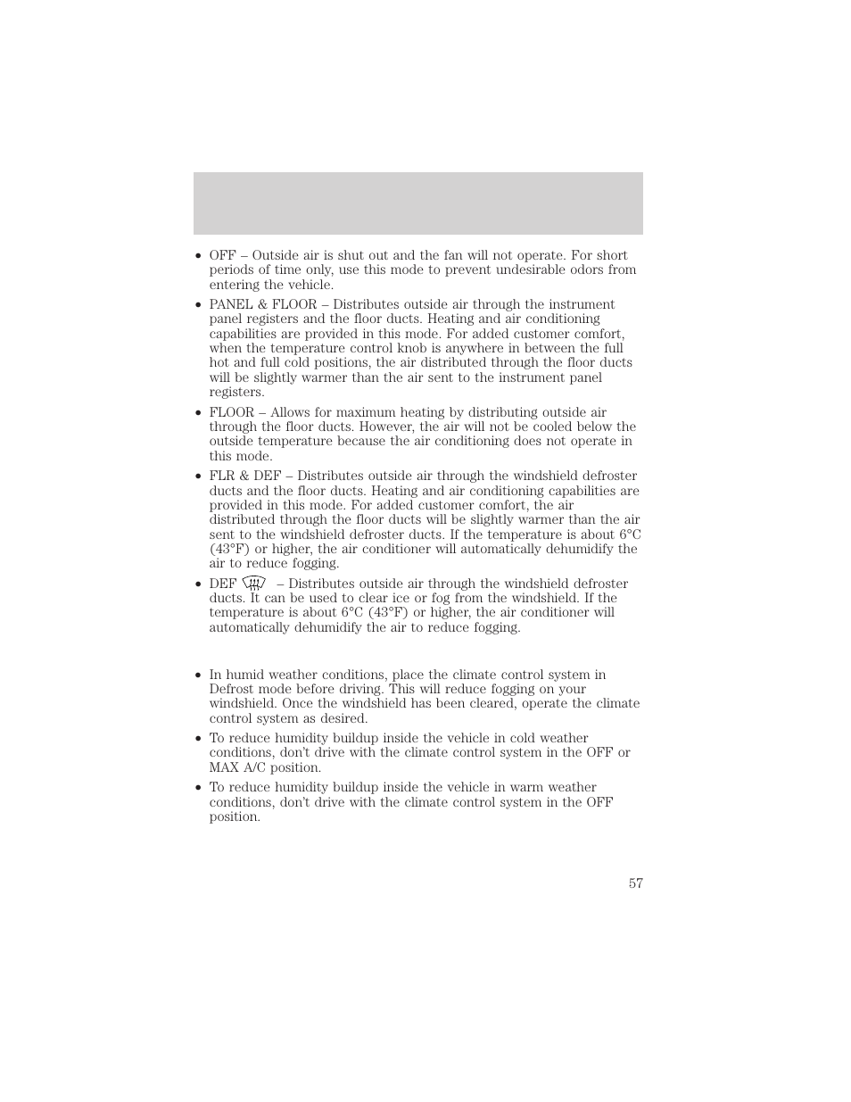 Climate controls | FORD 2002 F-150 v.1 User Manual | Page 57 / 320