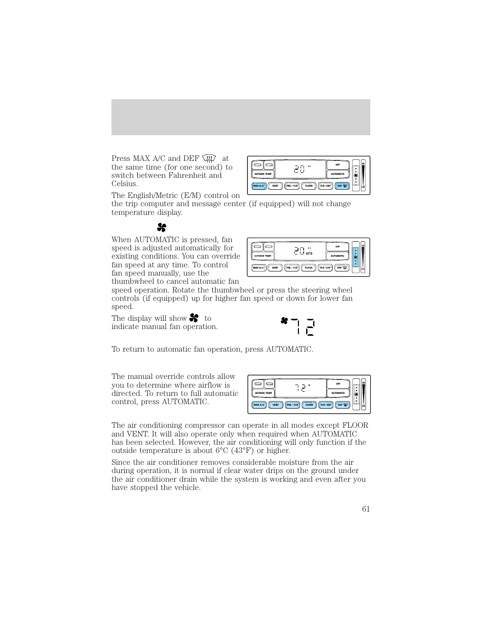 Climate controls | FORD 2002 F-150 v.1 User Manual | Page 61 / 320