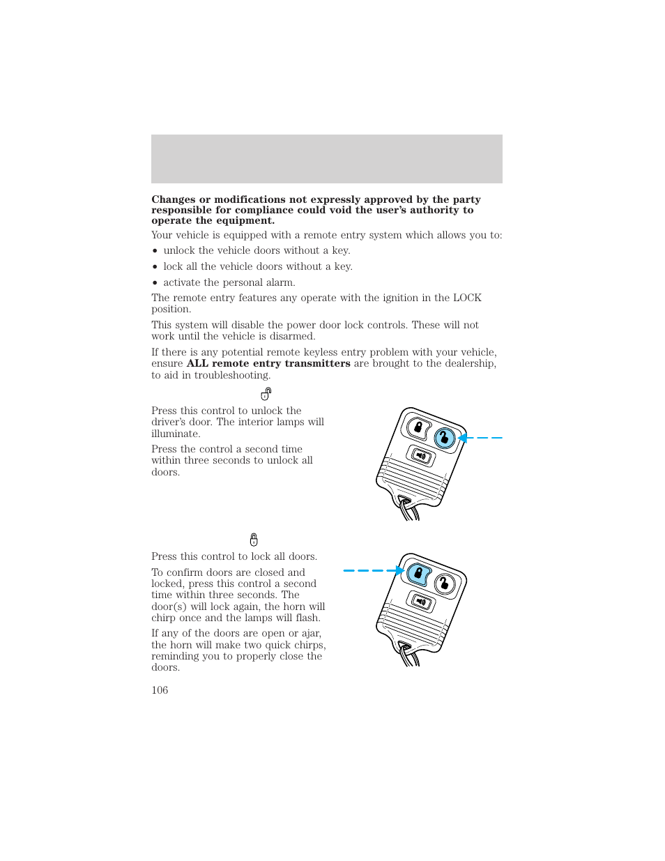 Locks and security | FORD 2002 F-150 v.2 User Manual | Page 106 / 312