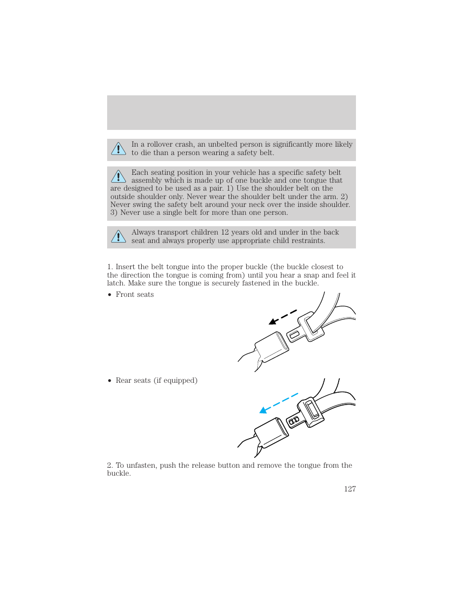 Seating and safety restraints | FORD 2002 F-150 v.2 User Manual | Page 127 / 312