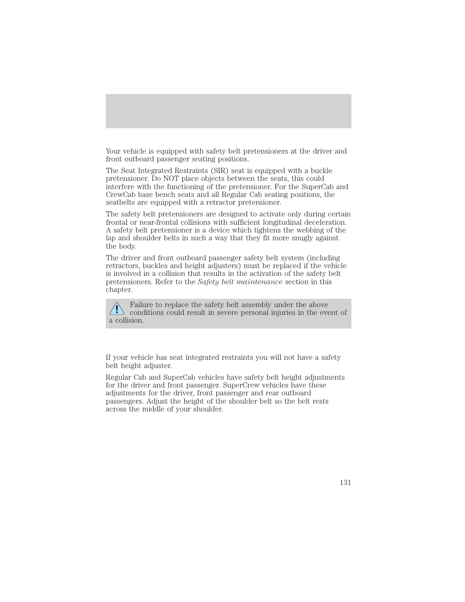 Seating and safety restraints | FORD 2002 F-150 v.2 User Manual | Page 131 / 312
