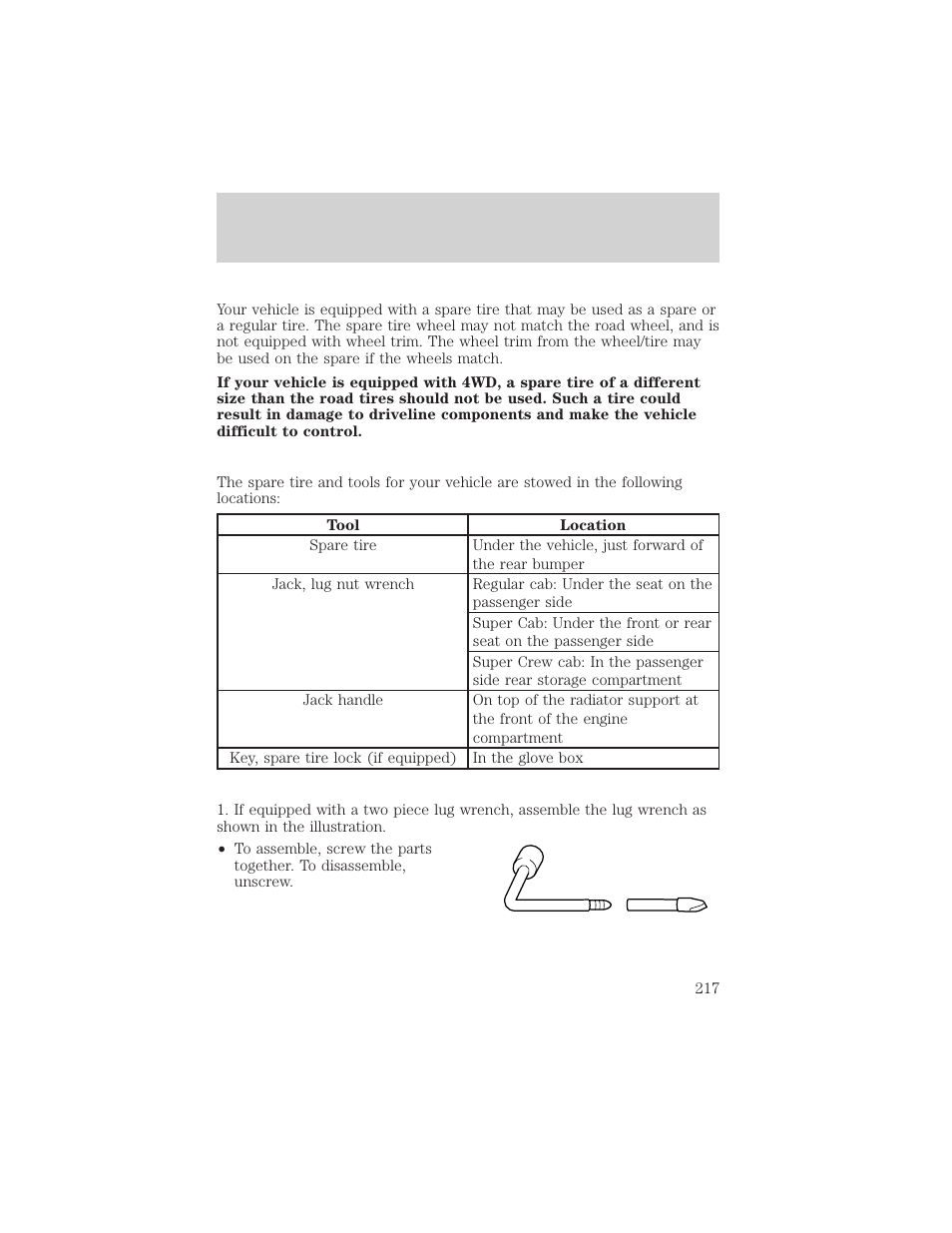 Roadside emergencies | FORD 2002 F-150 v.2 User Manual | Page 217 / 312