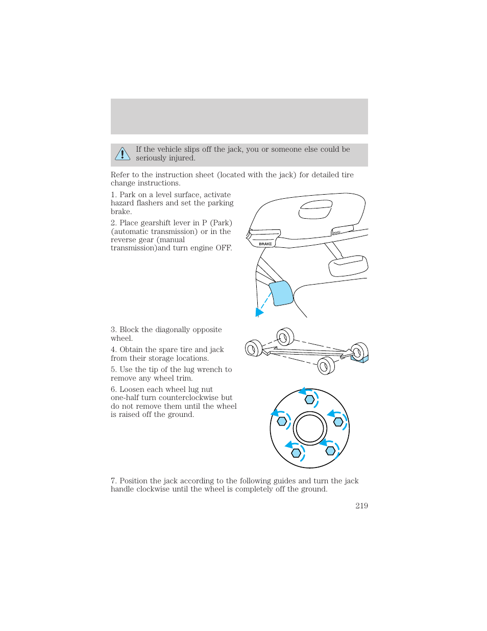 Roadside emergencies | FORD 2002 F-150 v.2 User Manual | Page 219 / 312