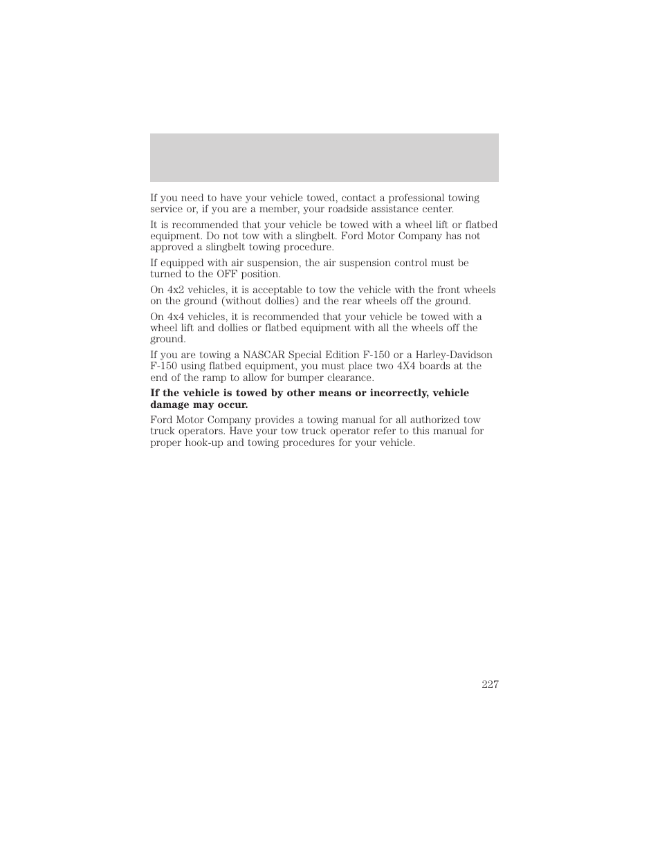 Roadside emergencies | FORD 2002 F-150 v.2 User Manual | Page 227 / 312