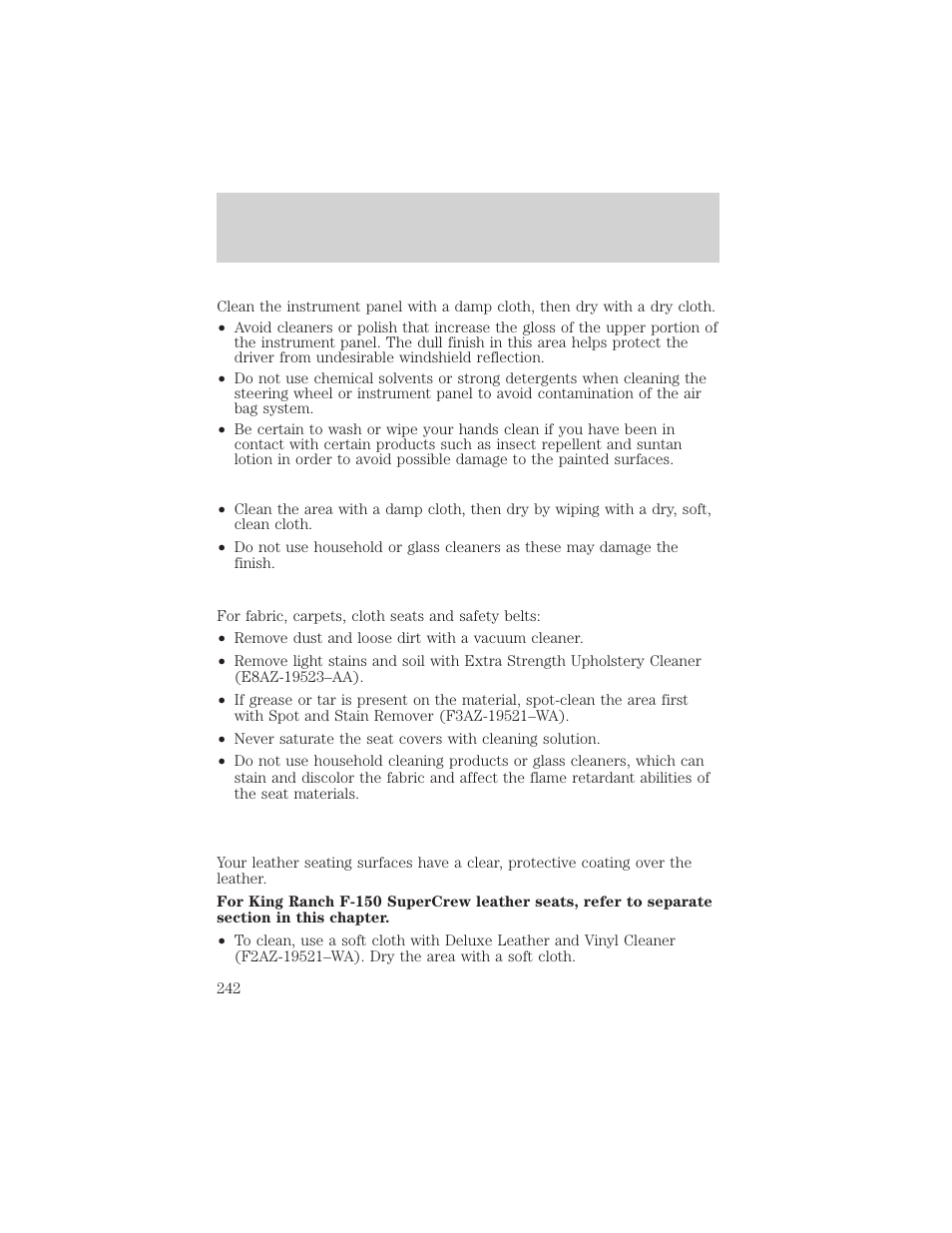 Cleaning | FORD 2002 F-150 v.2 User Manual | Page 242 / 312