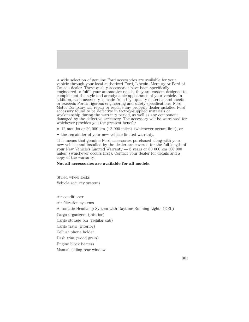 Accessories | FORD 2002 F-150 v.2 User Manual | Page 301 / 312
