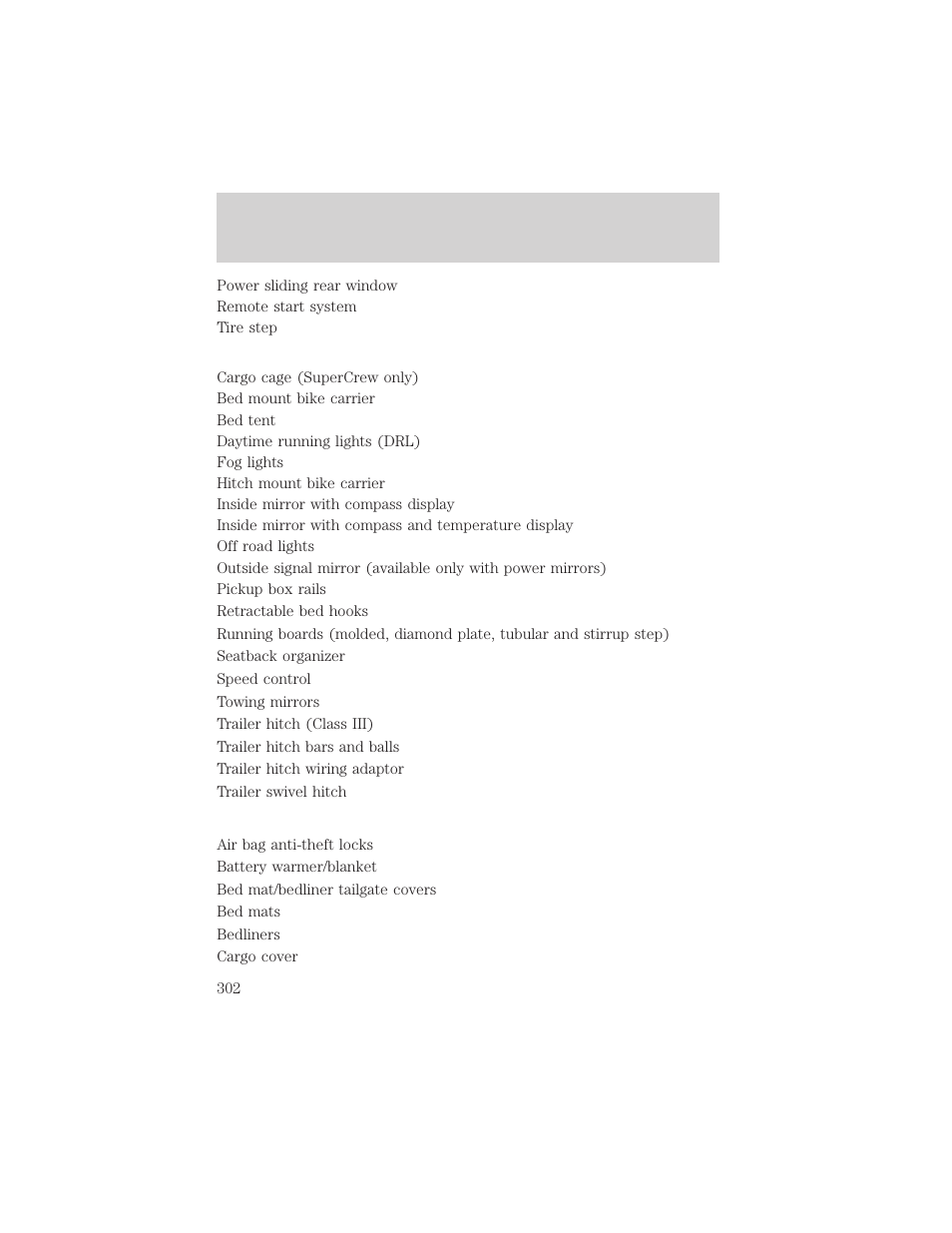 Accessories | FORD 2002 F-150 v.2 User Manual | Page 302 / 312
