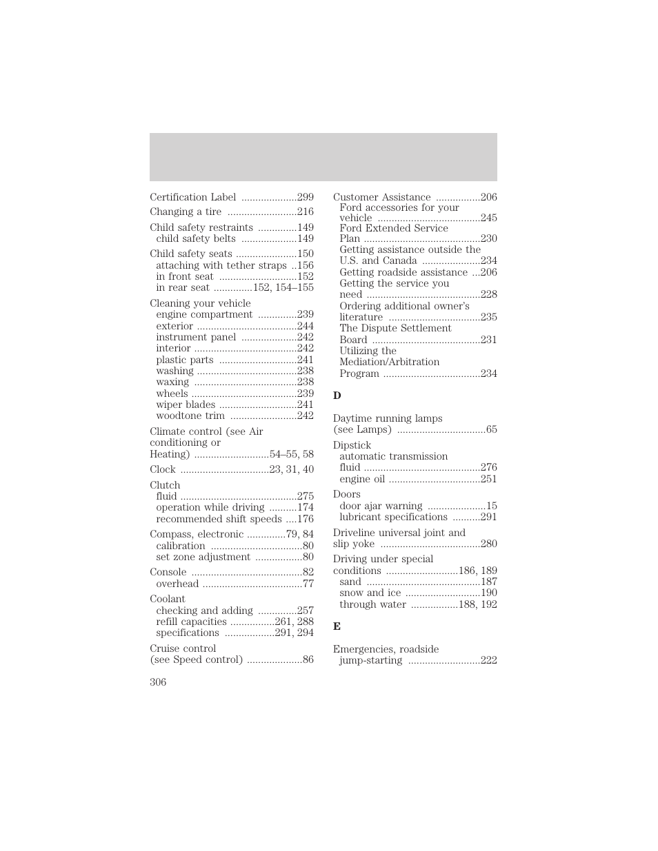 Index | FORD 2002 F-150 v.2 User Manual | Page 306 / 312