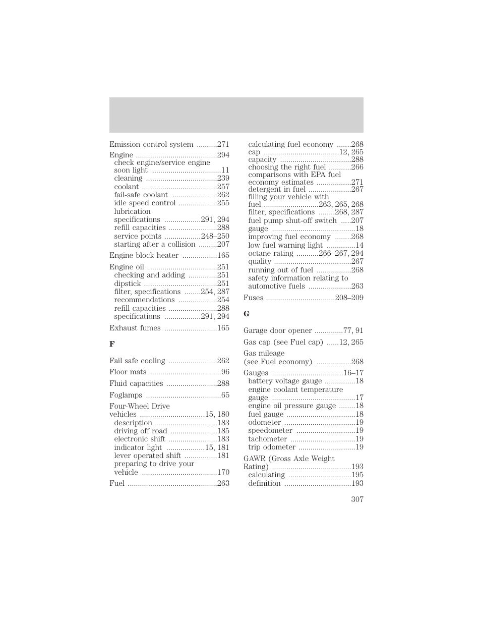 Index | FORD 2002 F-150 v.2 User Manual | Page 307 / 312