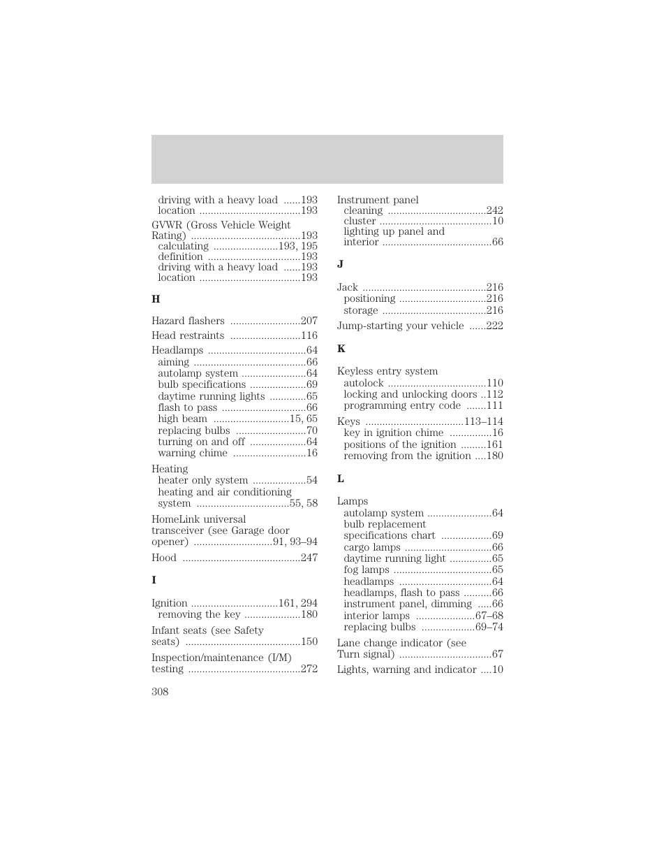 Index | FORD 2002 F-150 v.2 User Manual | Page 308 / 312