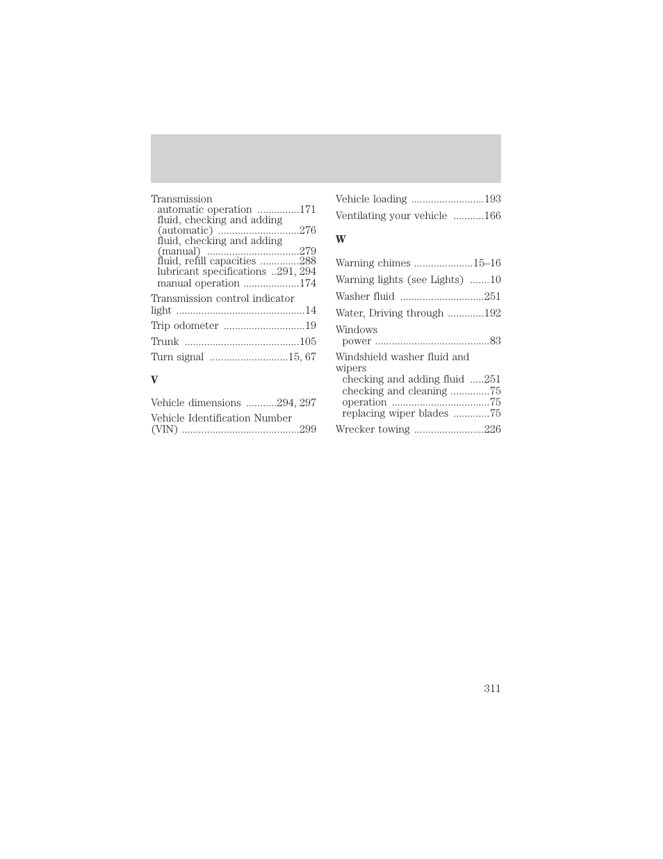 Index | FORD 2002 F-150 v.2 User Manual | Page 311 / 312