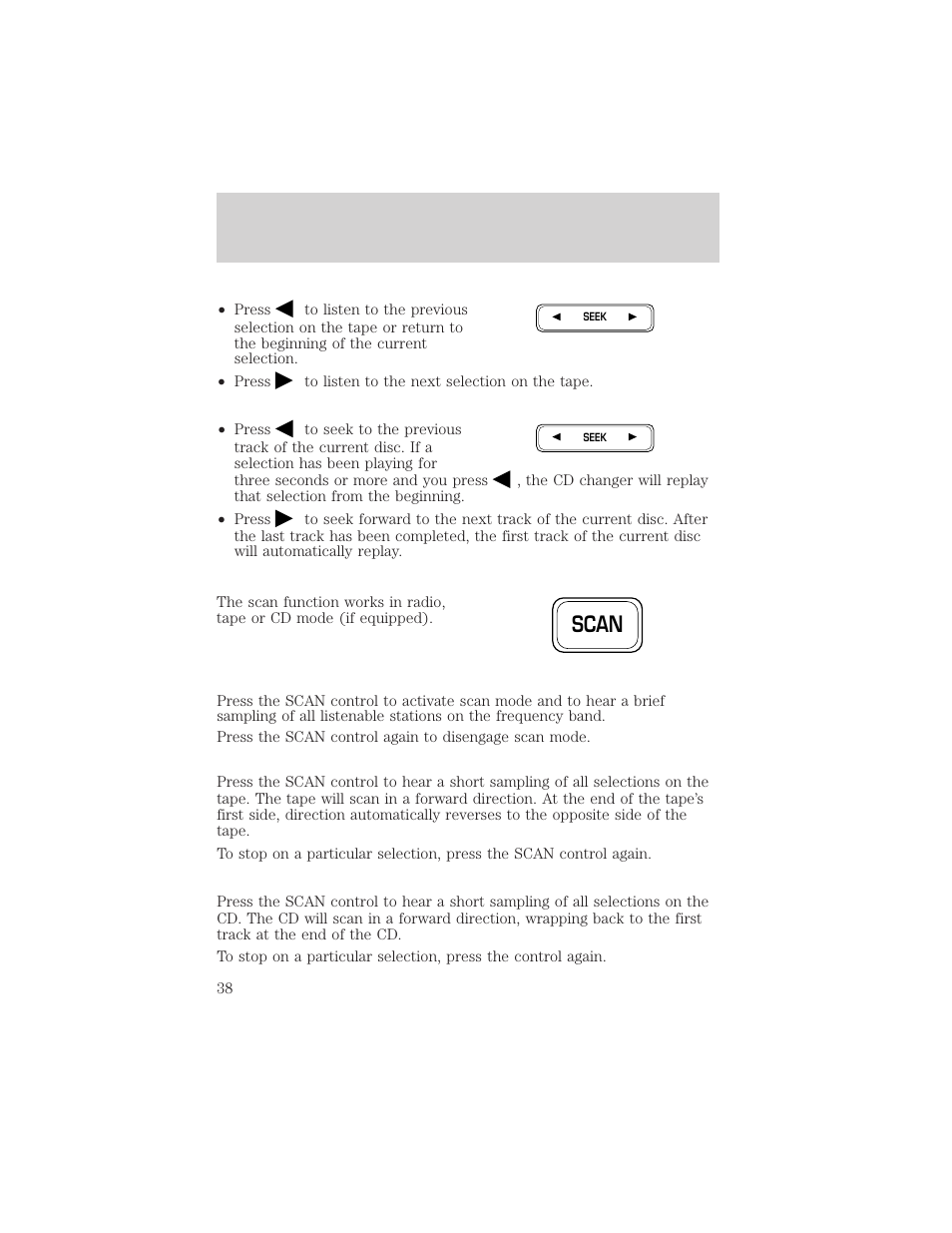 Scan, Entertainment systems | FORD 2002 F-150 v.2 User Manual | Page 38 / 312
