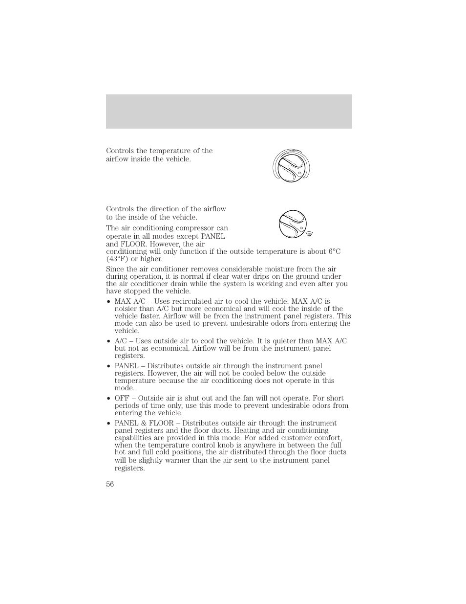 Climate controls | FORD 2002 F-150 v.2 User Manual | Page 56 / 312