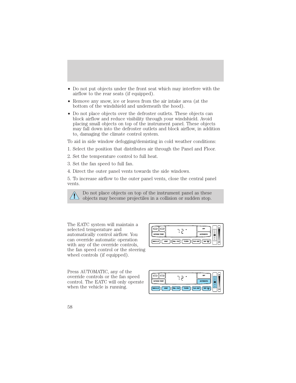 Climate controls | FORD 2002 F-150 v.2 User Manual | Page 58 / 312