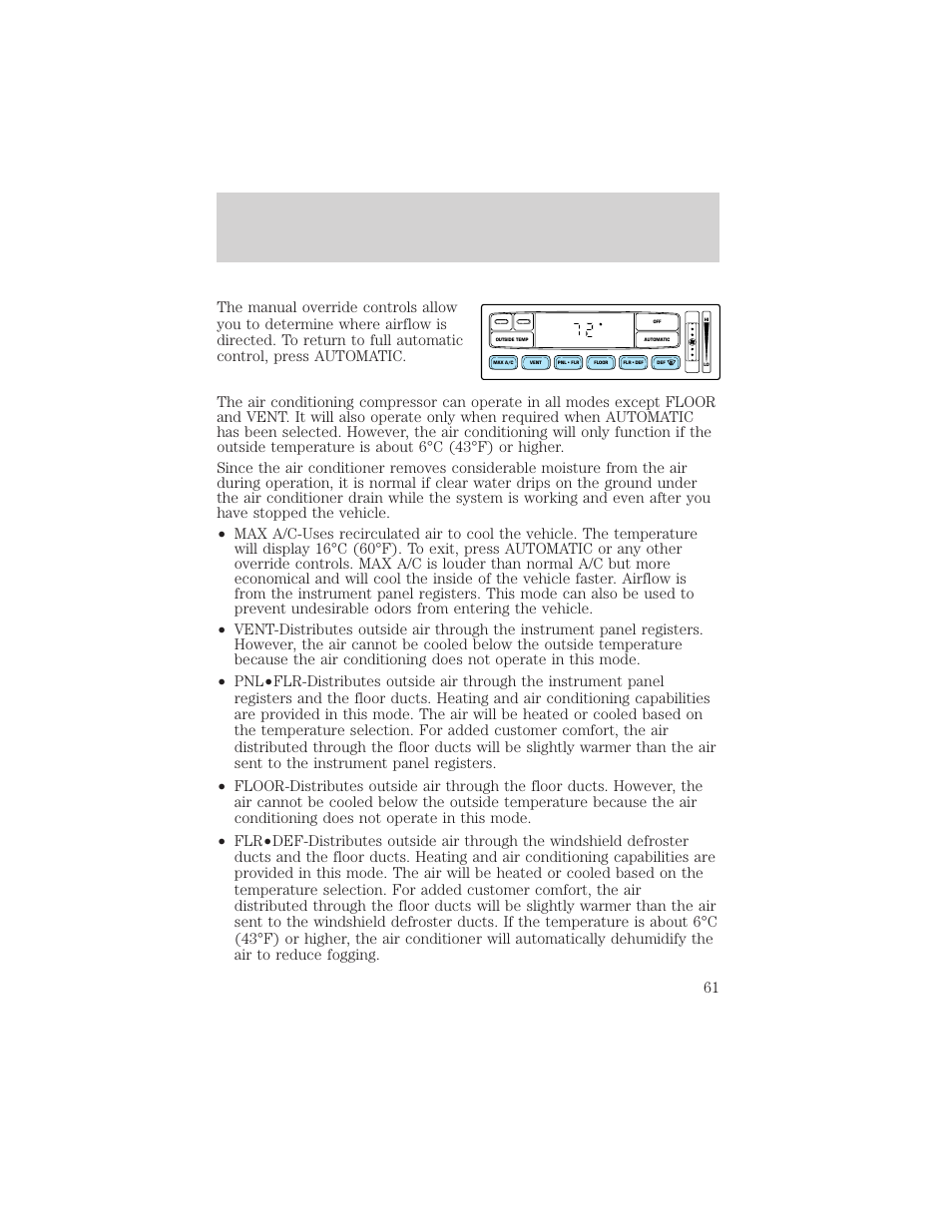 Climate controls | FORD 2002 F-150 v.2 User Manual | Page 61 / 312