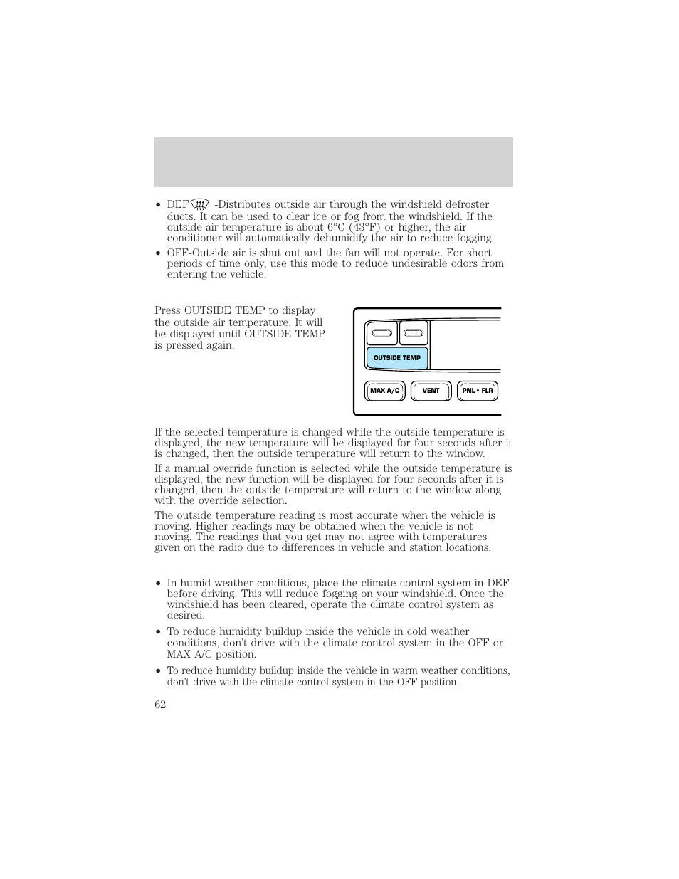 Climate controls | FORD 2002 F-150 v.2 User Manual | Page 62 / 312