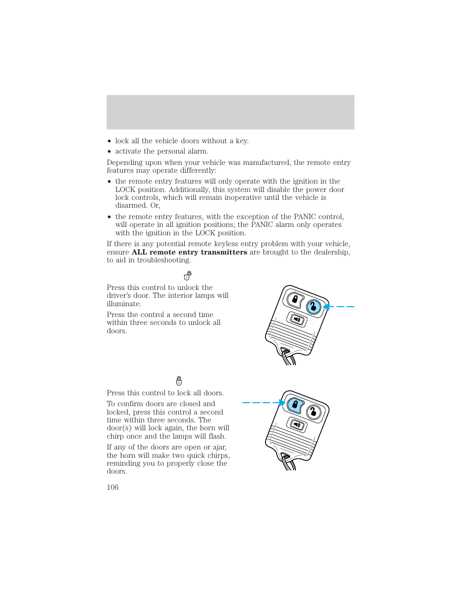 Locks and security | FORD 2002 F-150 v.3 User Manual | Page 106 / 312