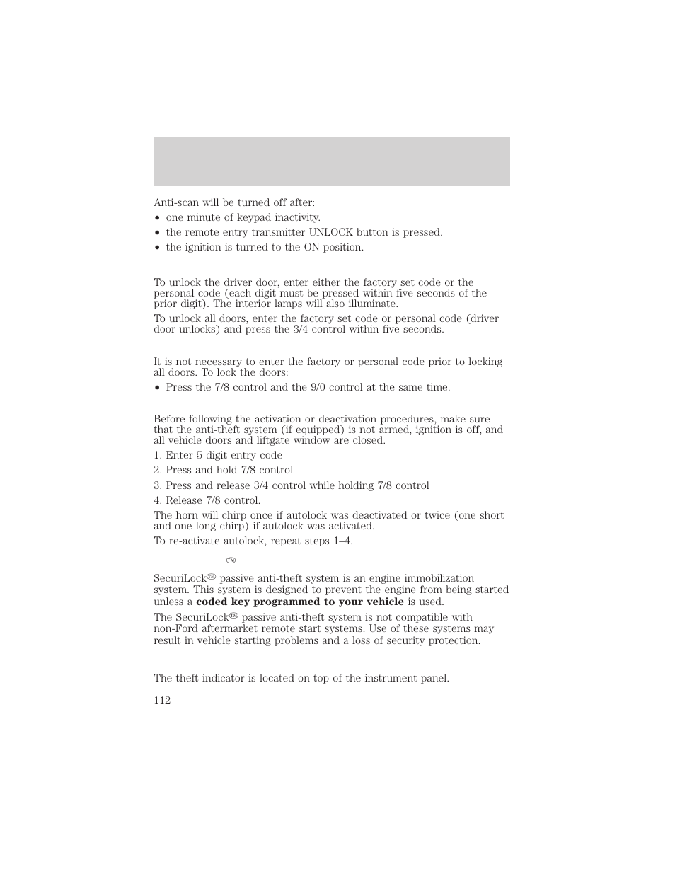 Locks and security | FORD 2002 F-150 v.3 User Manual | Page 112 / 312