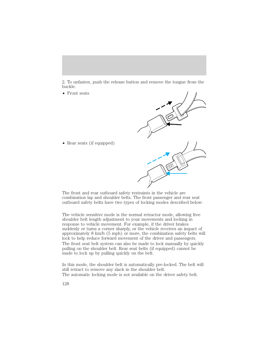Seating and safety restraints | FORD 2002 F-150 v.3 User Manual | Page 128 / 312