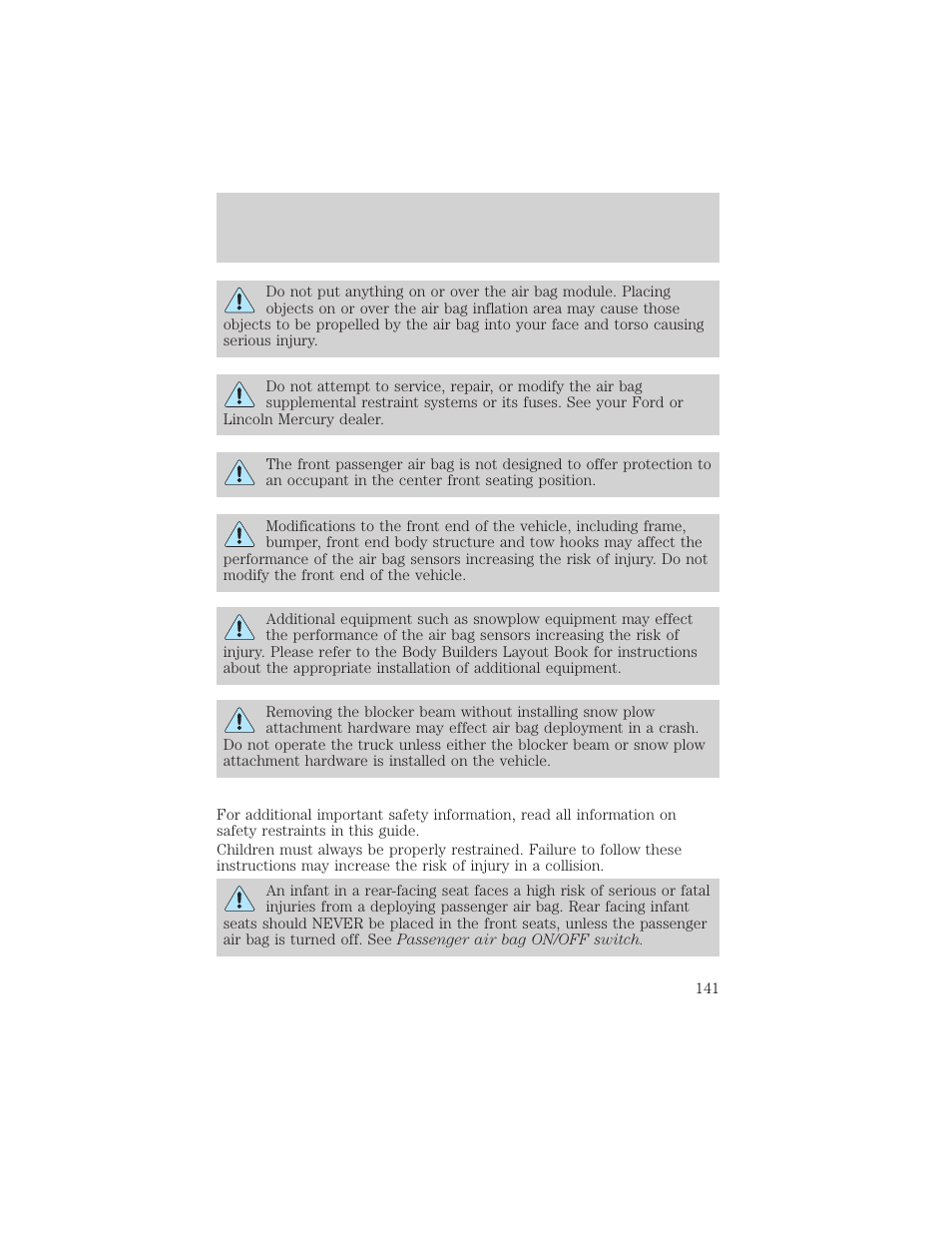 Seating and safety restraints | FORD 2002 F-150 v.3 User Manual | Page 141 / 312
