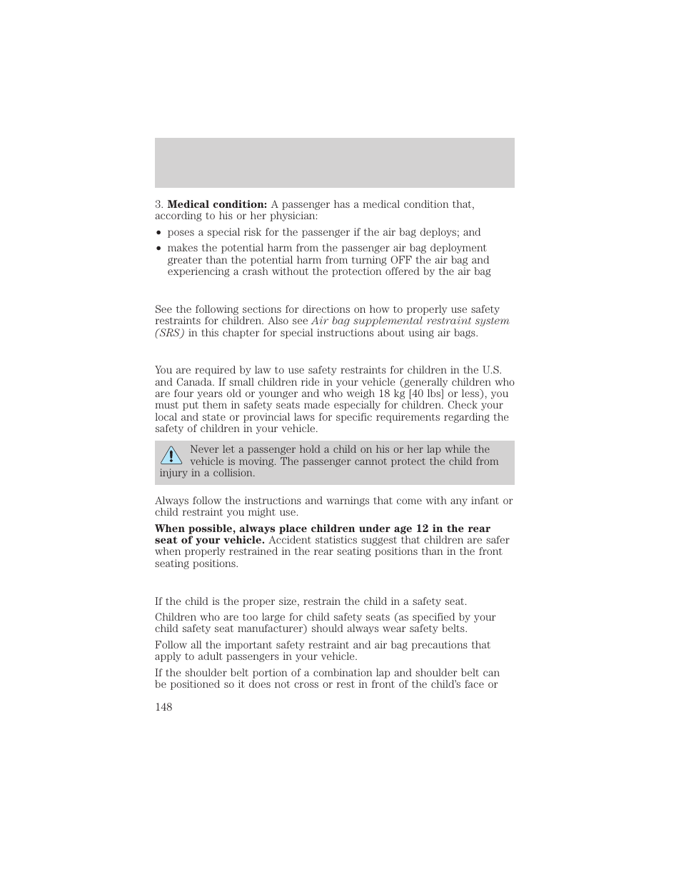 Seating and safety restraints | FORD 2002 F-150 v.3 User Manual | Page 148 / 312