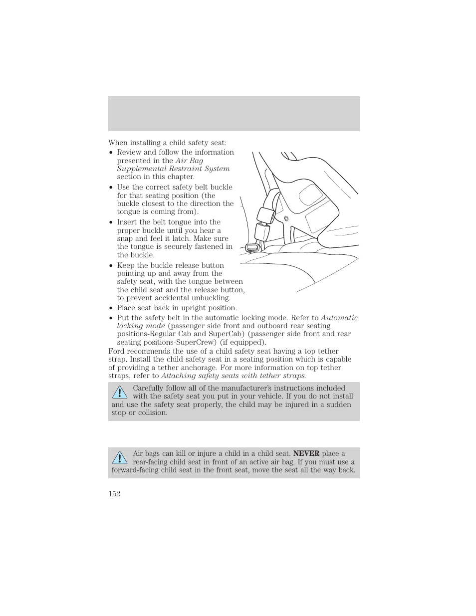 Seating and safety restraints | FORD 2002 F-150 v.3 User Manual | Page 152 / 312